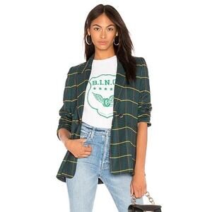 Anine Bing Madeleine Plaid Double Breasted Blazer Green Size Small
